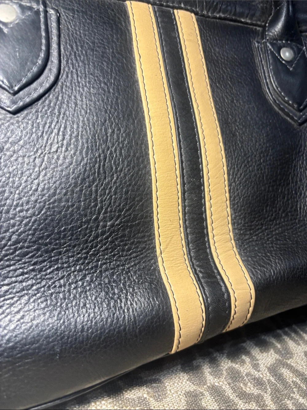 Latico vintage black soft leather striped shoulder bag classic medium purse - Picture 11 of 16